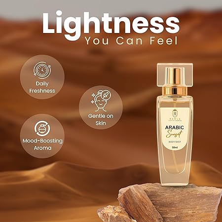 Rawls Arabic Sunset Unisex Body Mist 50ml | Floral & Sandalwood Fragrance | Fresh & Moisturizing Spray | Luxury gift for Men/Women