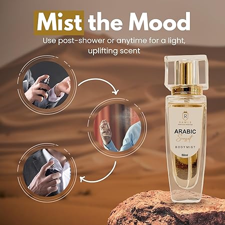 Rawls Arabic Sunset Unisex Body Mist 50ml | Floral & Sandalwood Fragrance | Fresh & Moisturizing Spray | Luxury gift for Men/Women